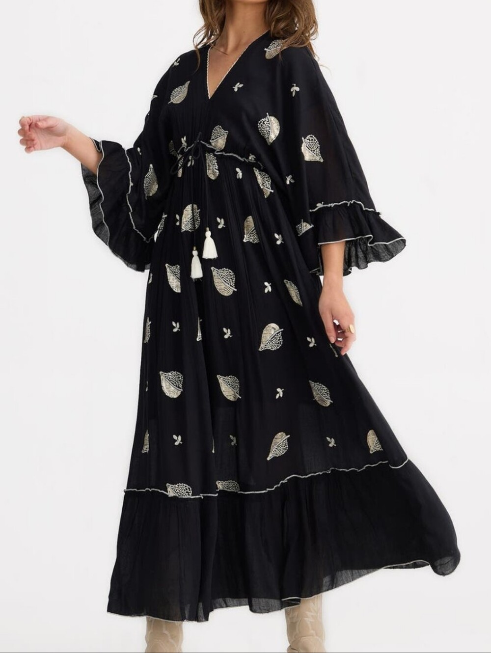 Talisman The Label Black Embellished Tassel Maxi Dress Sz XL